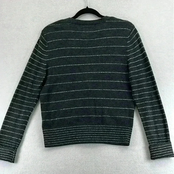 American Eagle Women’s Cardigan Sweater Size L Gray/Silver Stripe V-Neck Button - Picture 4 of 9